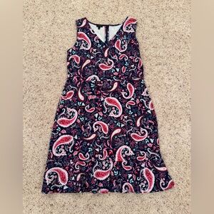 Talbots Navy Floral Pattern Dress with Red and Pink Accents